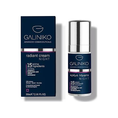 Galiniko – Radiant Κρέμα Προσώπου Νυκτός για Ενυδάτωση, Αντιγήρανση & Ατέλειες με Υαλουρονικό Οξύ 30ml