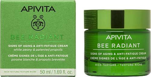 Apivita Bee Radiant Signs of Aging & Anti-Fatigue Cream Rich Texture White Peony & Patented Propolis Αντιγηραντική Κρέμα Προσώπου Πλούσιας Υφής για Λαμπερή, Σφριγηλή & Ξεκούραστη Επιδερμίδα, 50ml