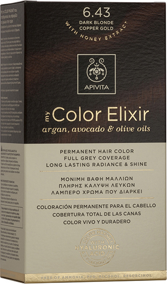 Apivita My Color Elixir Μόνιμη Βαφή Μαλλιών No 6.43 Ξανθό Σκούρο Χάλκινο Μελί