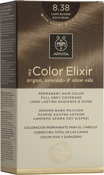 Apivita My Color Elixir Μόνιμη Βαφή Μαλλιών No 8.38 Ξανθό Ανοιχτό Μελί Περλέ