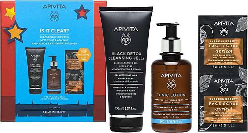 Apivita Promo Is It Clear? με Μαύρο Gel Καθαρισμού Προσώπου & Ματιών, 150ml, Καταπραϋντική & Ενυδατική Τονωτική Λοσιόν, 200ml & Face Scrub Βερύκοκο, 2x8ml