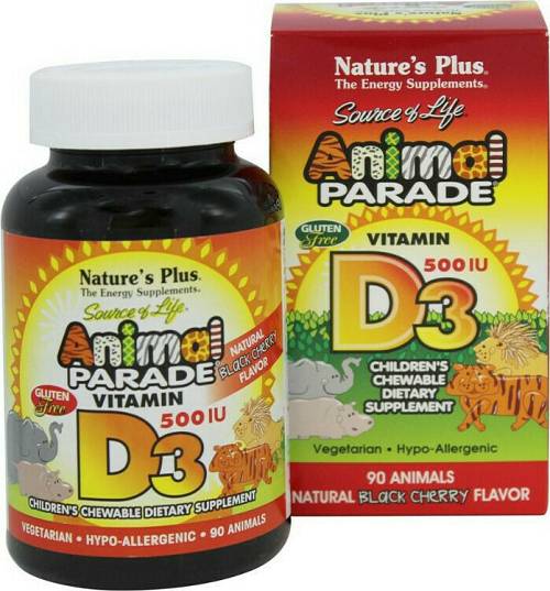 Nature's Plus Animal Parade Vitamin D3 Ζωάκια Βιταμίνης D3 για Παιδιά, με γεύση κεράσι, 90 gummies