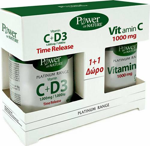 Power of Nature 1+1 Δώρο Platinum Range για την Ενίσχυση του Ανοσοποιητικού με Βιταμίνη C 1000mg & D3 1000iu Time Release, 30caps & Vitamin C 1000mg, 20caps (ΗΜΕΡ. ΛΗΞΗΣ 04/2024)