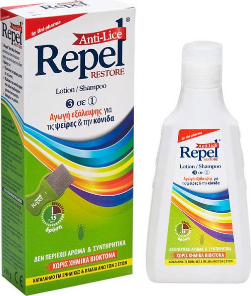 Uni-Pharma Repel Anti-lice Restore Lotion/Shampoo Αγωγή Εξάλειψης για Ψείρες & Κόνιδες, 200gr