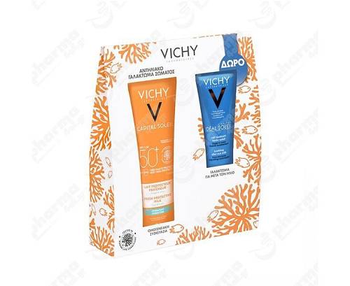 Vichy Promo Pack Capital Soleil Fresh Protective Hydrating Milk Face & Body SPF50+, 300ml & Δώρο Ideal Soleil After Sun Milk, 100m